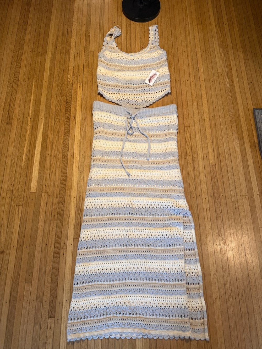 Jessica Simpson Cream and Light Blue Crochet Tank